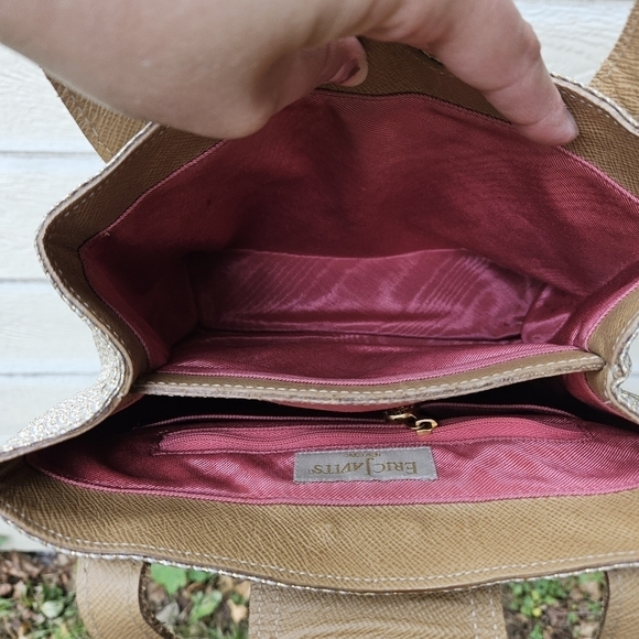 Eric Javits beige straw top handle bag with gold metallic flecks FLAWED - Picture 9 of 14